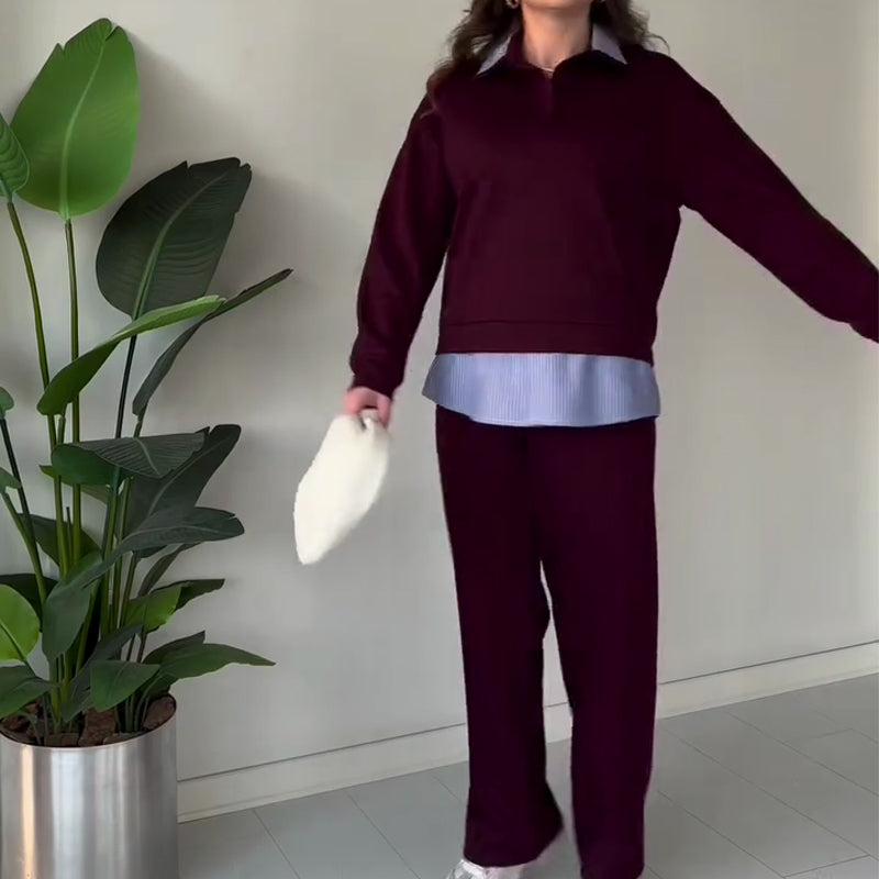 Women's Casual Long-Sleeve Top and Pants 2-Piece Set