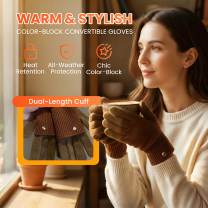 Warm & Stylish Color-Block Convertible Gloves