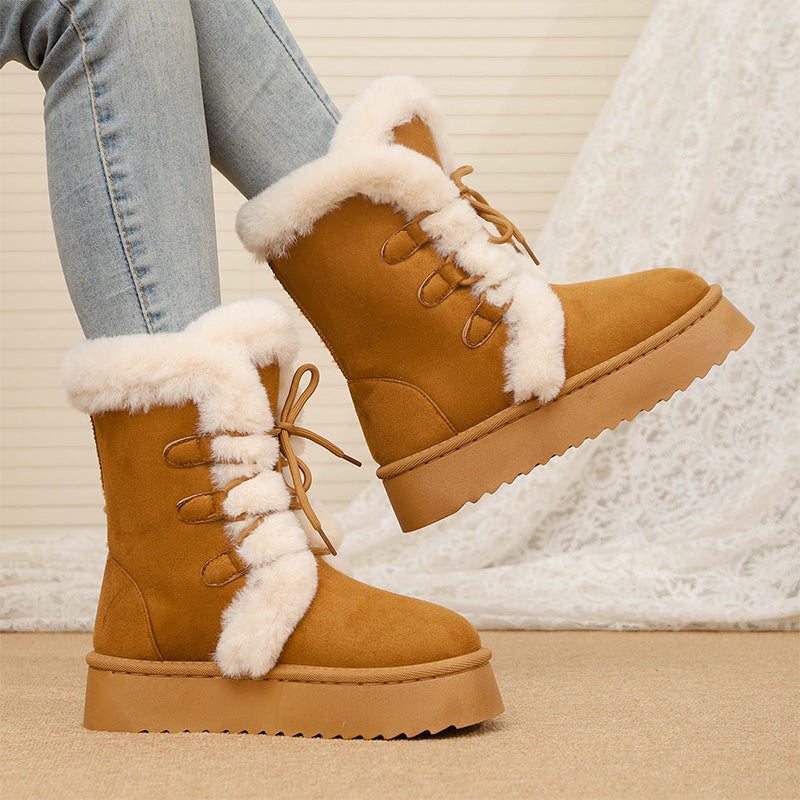 Women's Fax Fur Lace-Up Platform Snow Boots