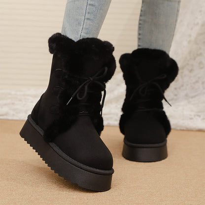 Women's Fax Fur Lace-Up Platform Snow Boots