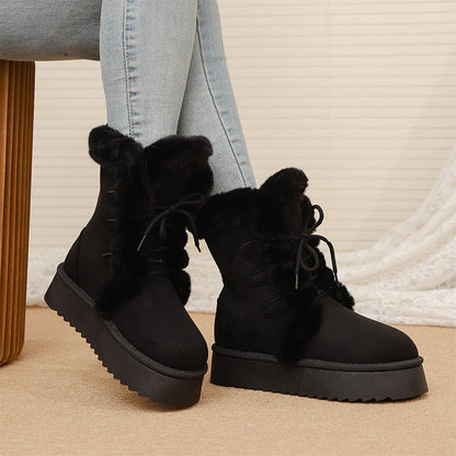 Women's Fax Fur Lace-Up Platform Snow Boots