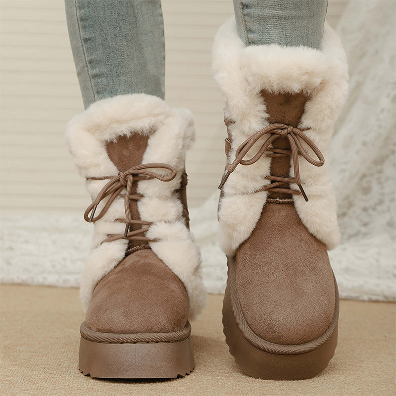 Women's Fax Fur Lace-Up Platform Snow Boots