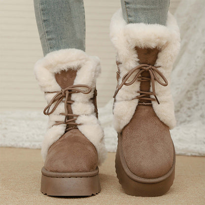 Women's Fax Fur Lace-Up Platform Snow Boots