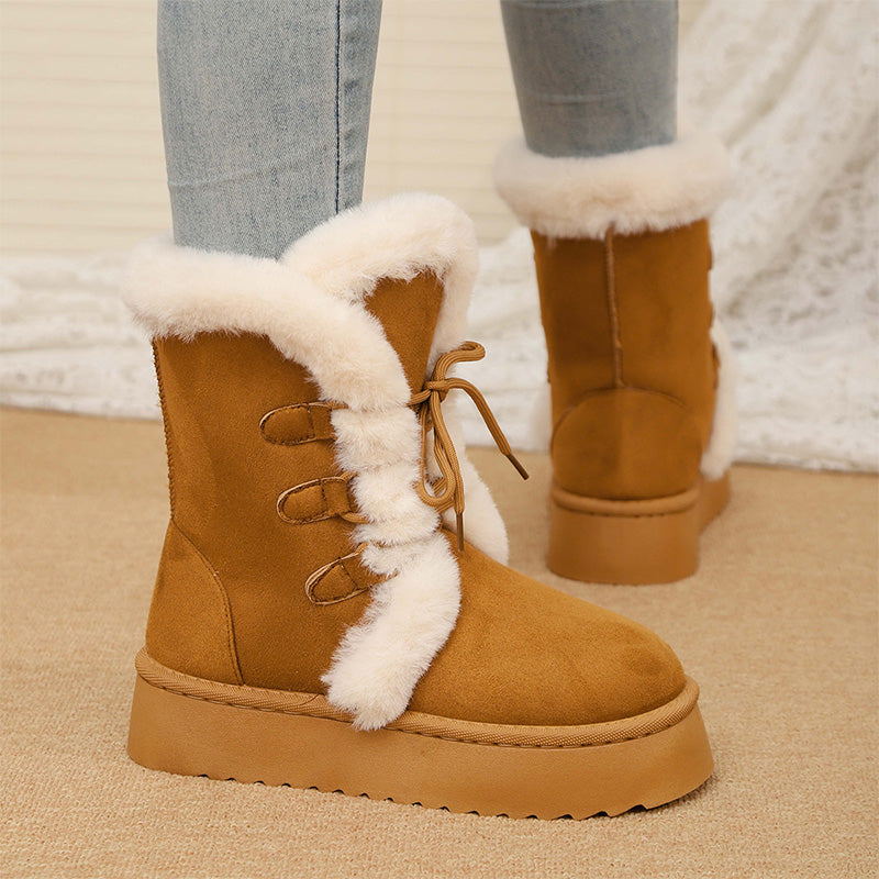 Women's Fax Fur Lace-Up Platform Snow Boots