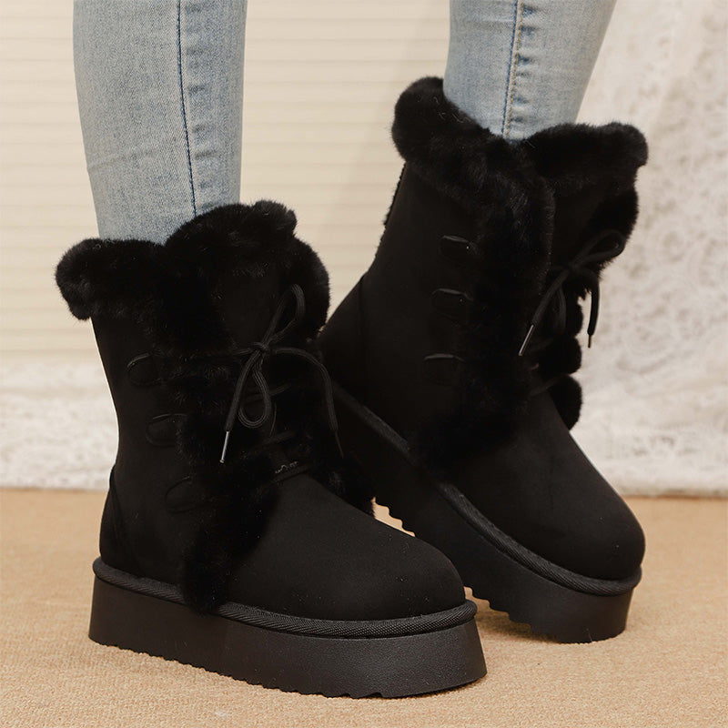 Women's Fax Fur Lace-Up Platform Snow Boots