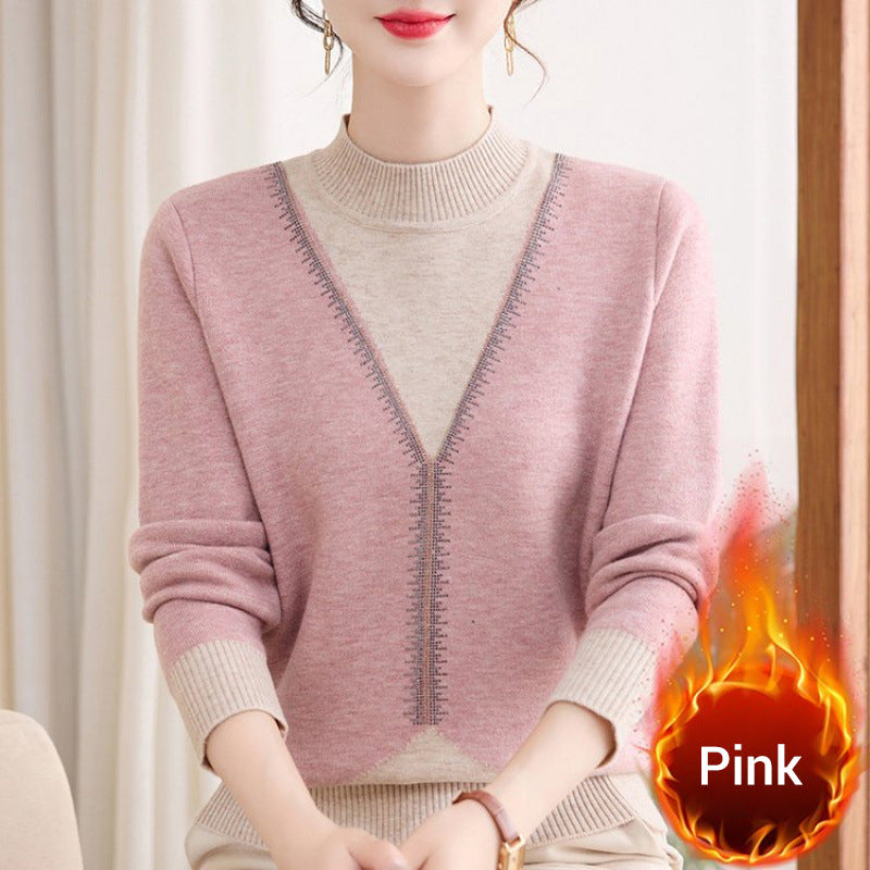 Women's Plush-Lined Fake Two-Piece Sweater