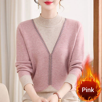 Women's Plush-Lined Fake Two-Piece Sweater