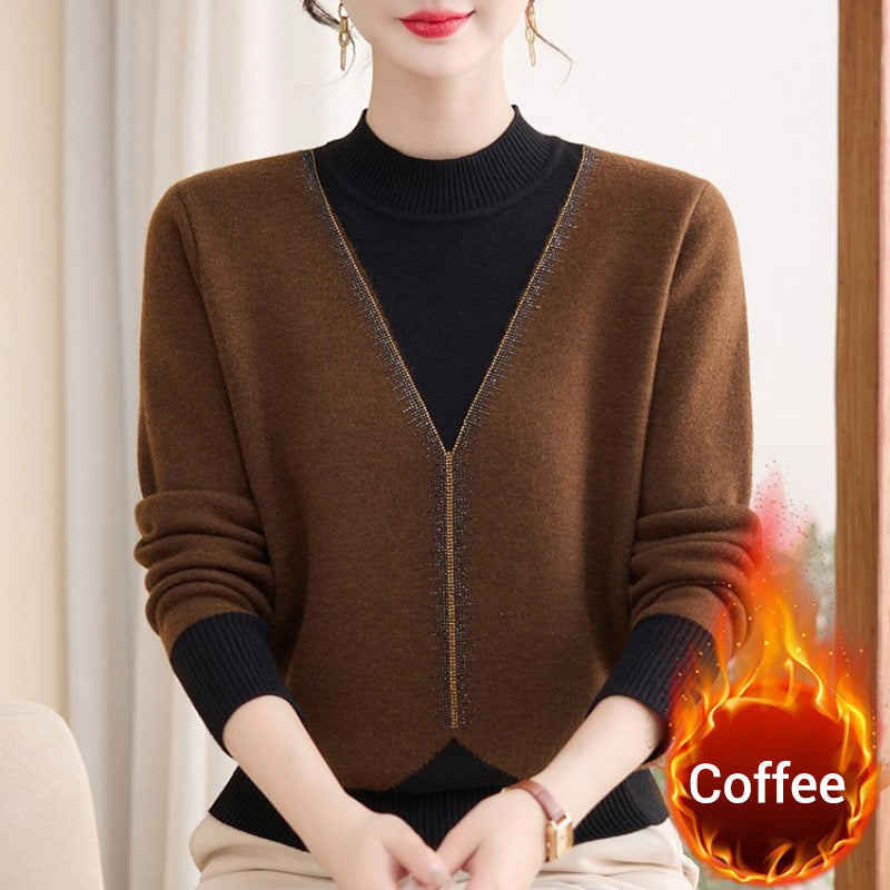 Women's Plush-Lined Fake Two-Piece Sweater