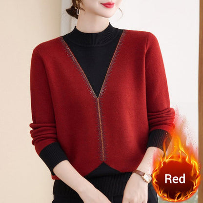 Women's Plush-Lined Fake Two-Piece Sweater