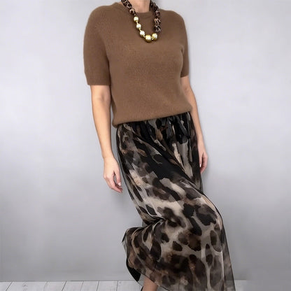 Women's Two-Piece Sweater & Leopard Flowy Skirt Set