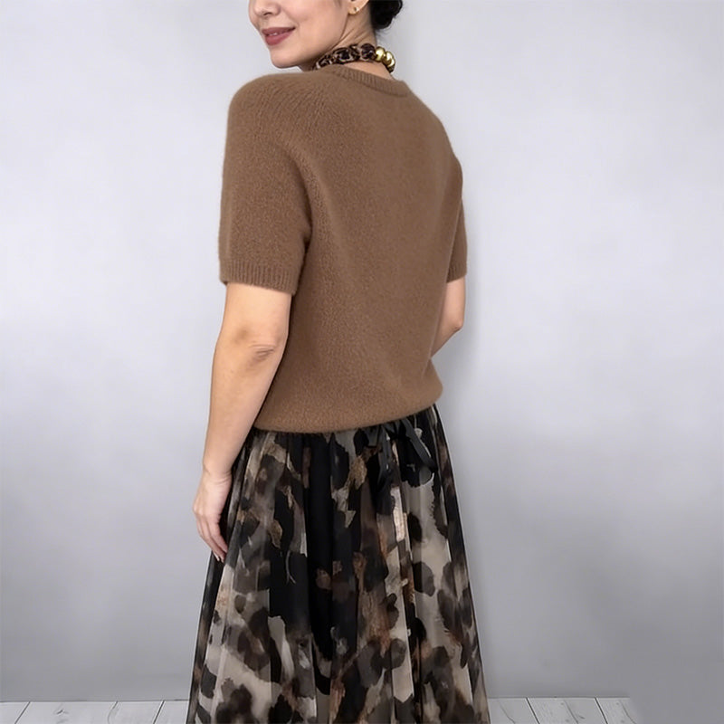 Women's Two-Piece Sweater & Leopard Flowy Skirt Set