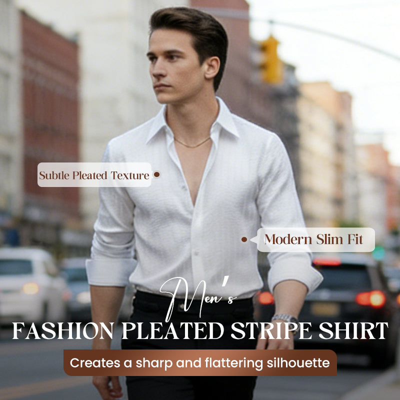 Men's Fashion Pleated Stripe Shirt【FREE SHIPPING】