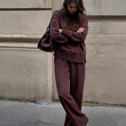High-Neck Side-Zip Sweatshirt & Pants Set