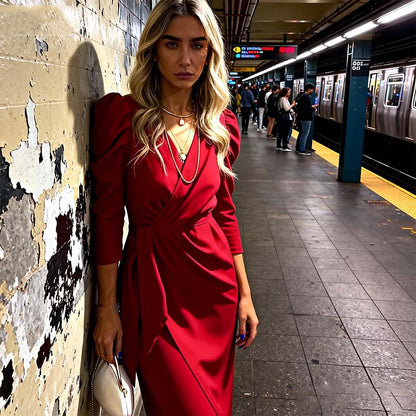 Women's Elegant V-Neck Wrap Dress