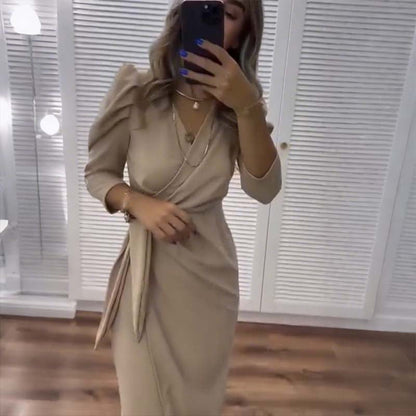 Women's Elegant V-Neck Wrap Dress