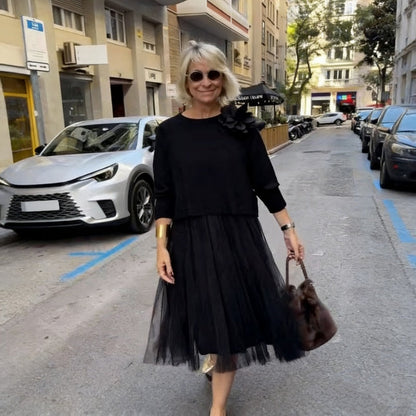 Women's Long-Sleeve Tops & Sleeveless Dress 2-Piece Set