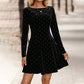 Women's Boat Neck Embellished Short A-Line Dress