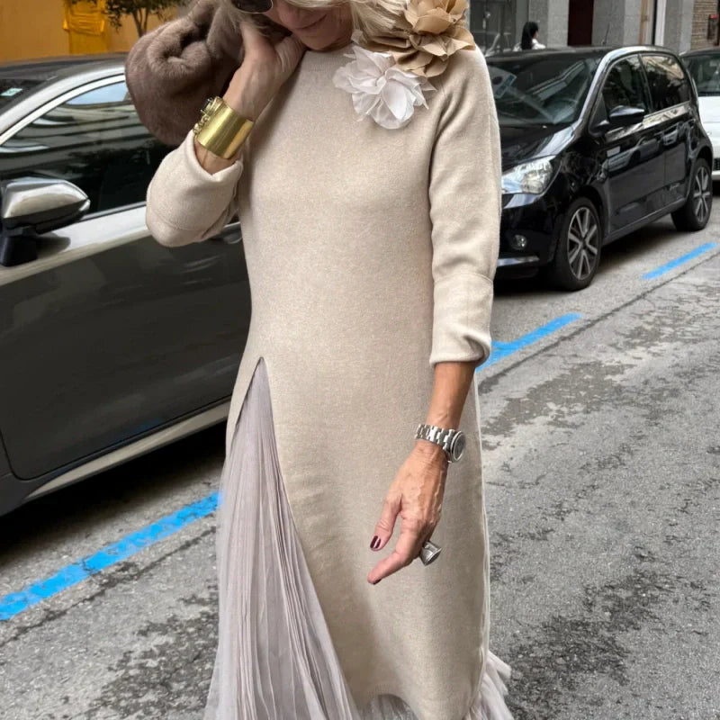 Women’s Elegant Knit Midi Dress with Side Slit