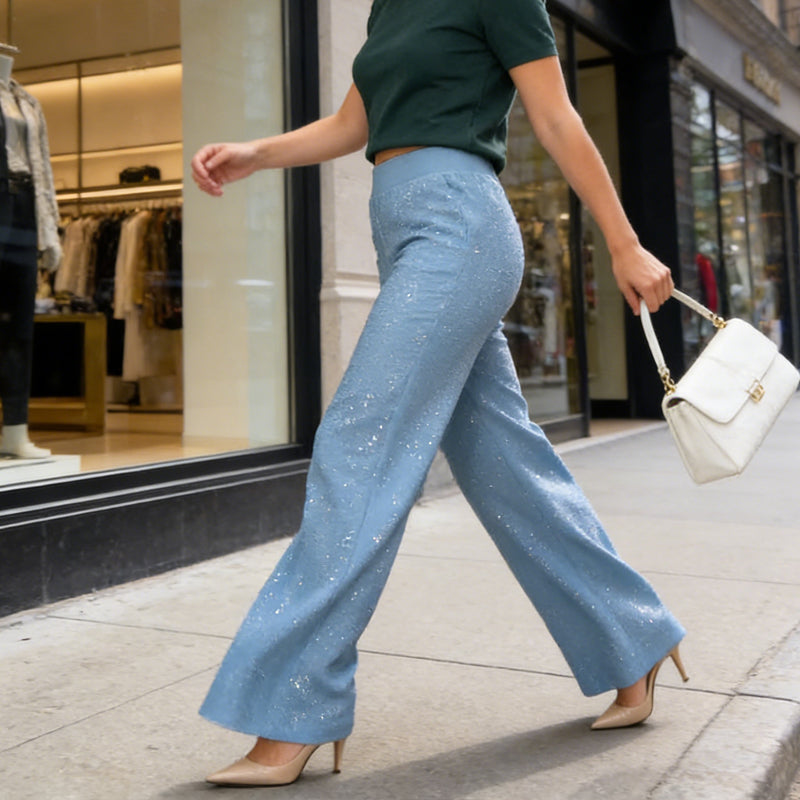 🔥Last Day 49% OFF - High-Waist Glitter Straight-Leg Trousers