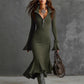 🎁2026 New Arrivals 50% OFF💥Retro Zipper Neck Trumpet Sleeve Midi Dress