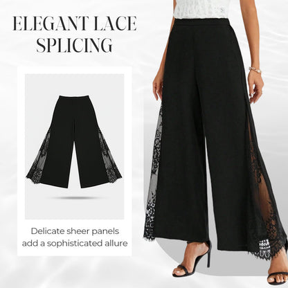 Women's Floral Lace Wide Leg High Waisted Trousers