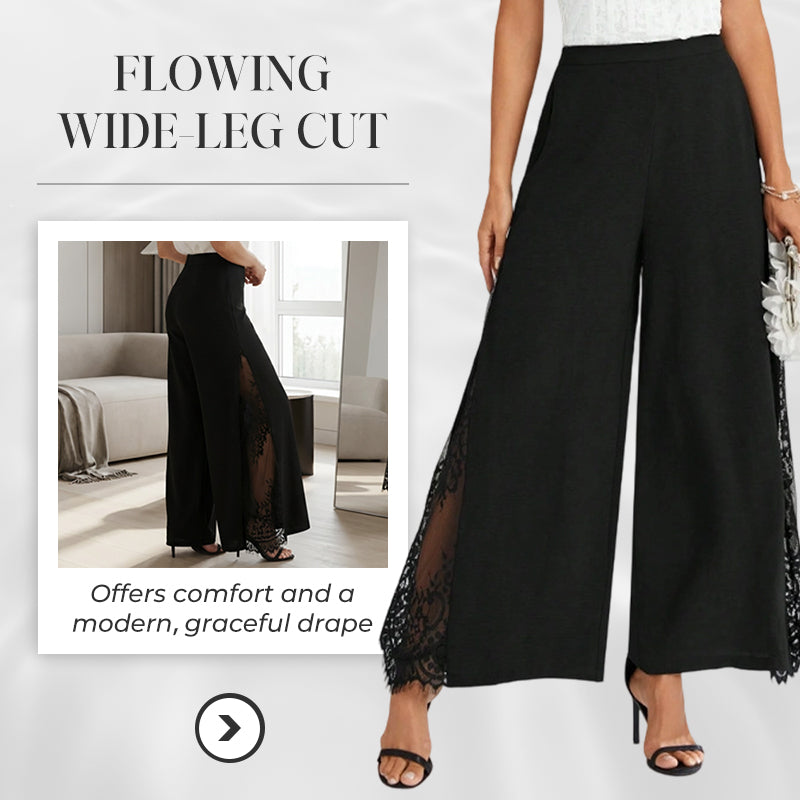 Women's Floral Lace Wide Leg High Waisted Trousers