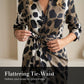Lapel Collar Leopard Print Tie-Waist Shirt Dress