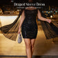Women's Cutout Ribbed Dress with Chiffon Cape