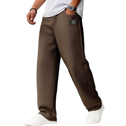 Minimalist Waffle Knit Loose Long Pants