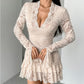 Elegant Lace V-Neck Dress with Ruffle Trim