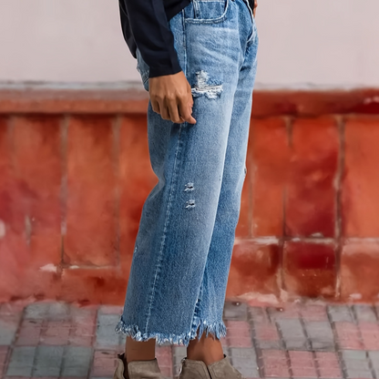 Straight-Leg Denim Crop Pants
