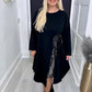 Women's Long Sleeve Dress with Spliced Sequin Panel