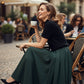 Elegant High-Neck Rhinestone Sweater & A-Line Skirt Set