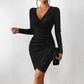 Women's Long Sleeve V-Neck Sparkle Bodycon Dress