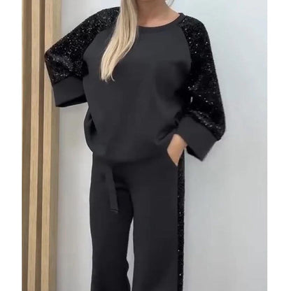 🎁2026 New Arrivals 50% OFF💥Women's Sequin Spliced Sweatshirt & Pants Set