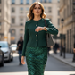 Women's Round Neck Blazer & Sequin Pencil Skirt Set