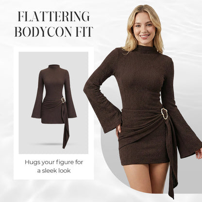 Women's Mock-Neck Ruched Bodycon Dress