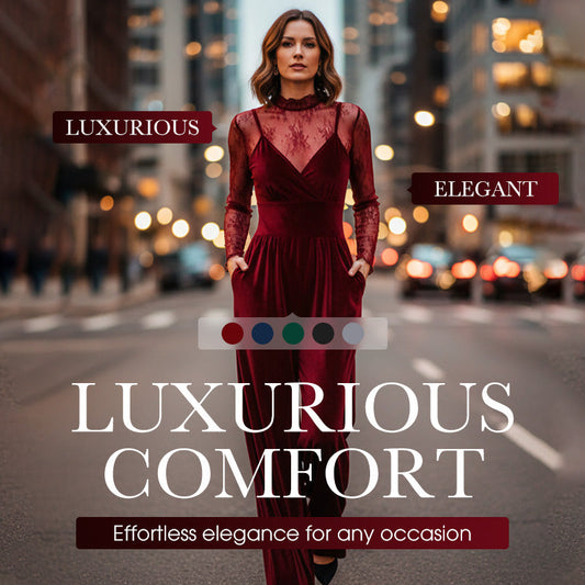 2-Piece Velvet Jumpsuit & Lace Top Set