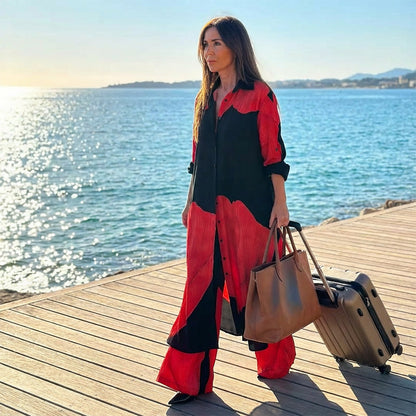 Elegant Long Shirt & Wide Leg Pants Set