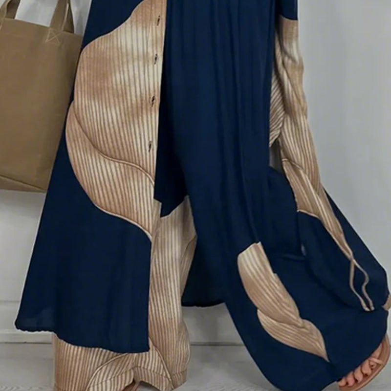 Elegant Long Shirt & Wide Leg Pants Set
