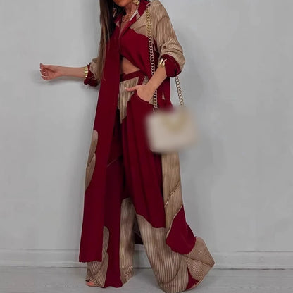 Elegant Long Shirt & Wide Leg Pants Set