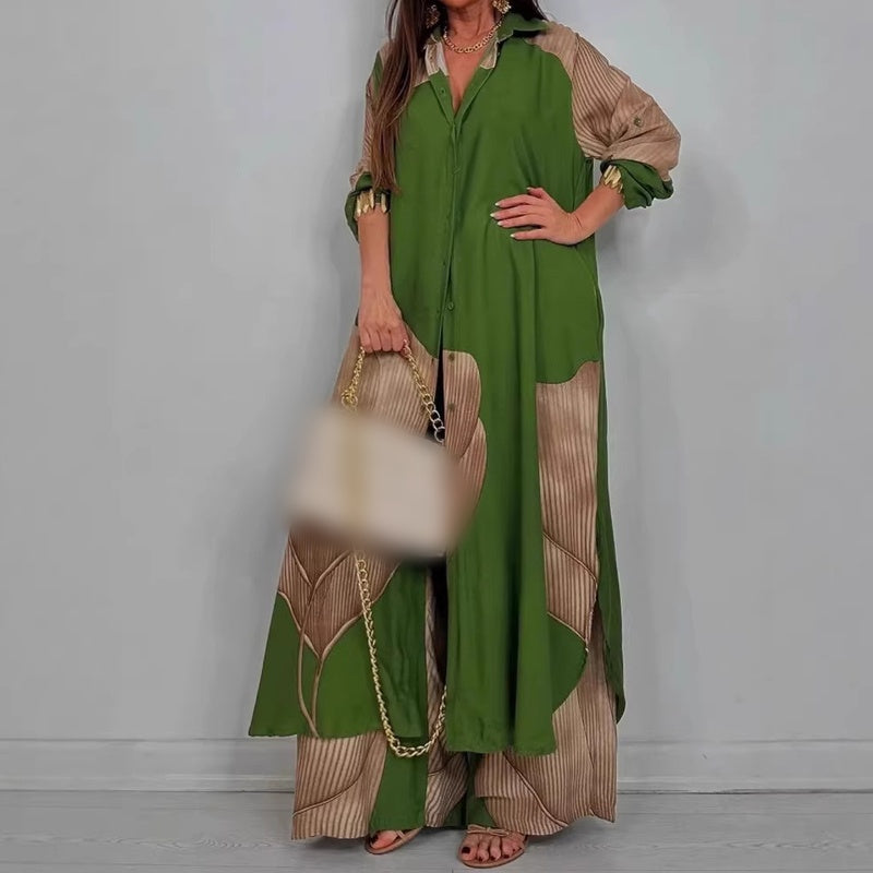 Elegant Long Shirt & Wide Leg Pants Set