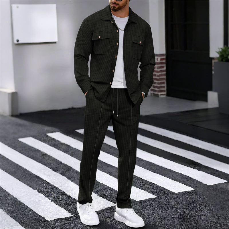 Men's Waffle Button-Down Jacket & Pants Set【BUY 2 GET FREE SHIPPING】