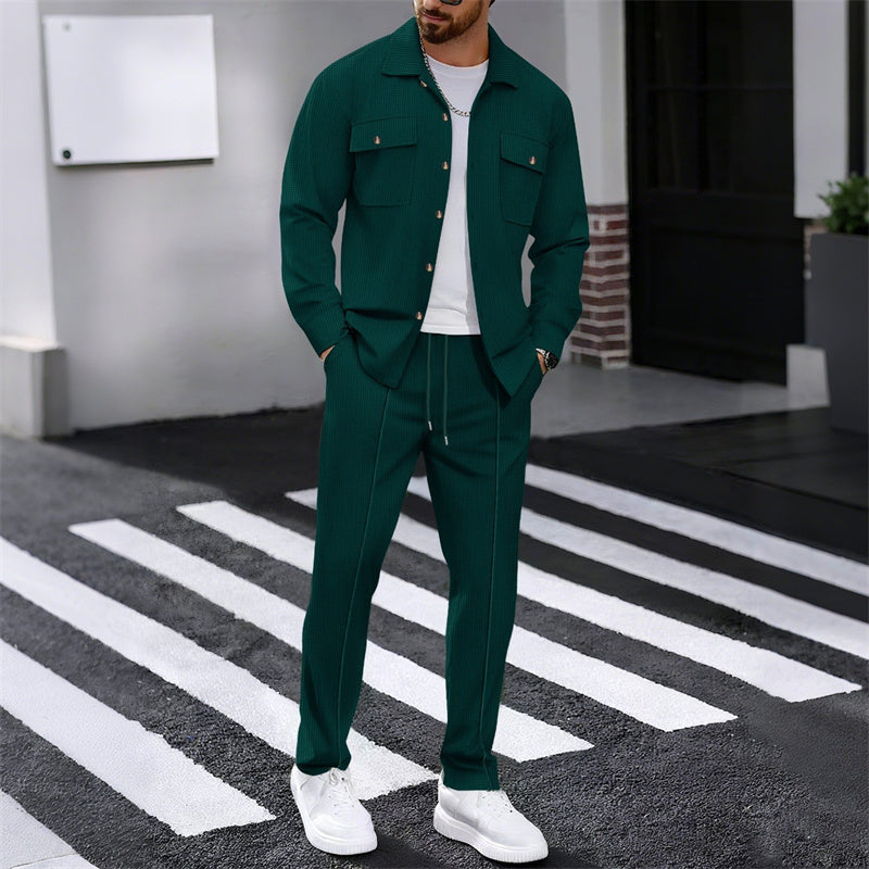 Men's Waffle Button-Down Jacket & Pants Set【BUY 2 GET FREE SHIPPING】