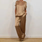 Women's Satin Short Sleeve Top & Pants 2-Piece Set