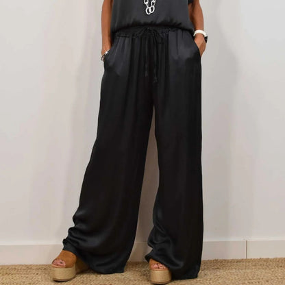 Women's Satin Short Sleeve Top & Pants 2-Piece Set