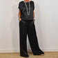 Women's Satin Short Sleeve Top & Pants 2-Piece Set