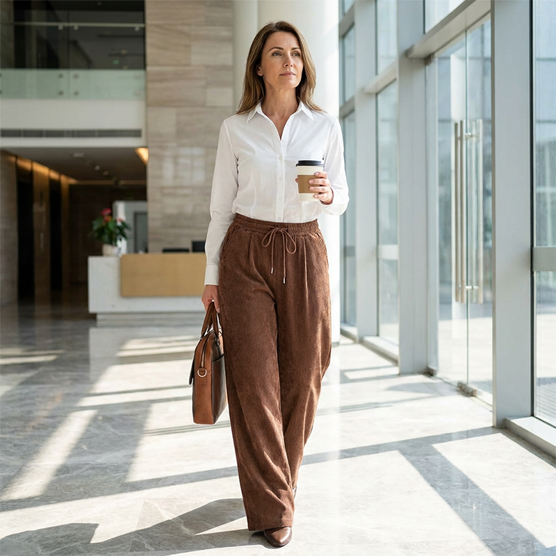 👖✨ 50% OFF! Casual Loose Fit Corduroy Trousers for Women – Wide-Leg, Adjustable Waist & Wrinkle-Resistant Retro Style