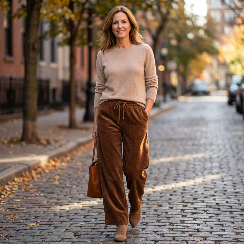 👖✨ 50% OFF! Casual Loose Fit Corduroy Trousers for Women – Wide-Leg, Adjustable Waist & Wrinkle-Resistant Retro Style
