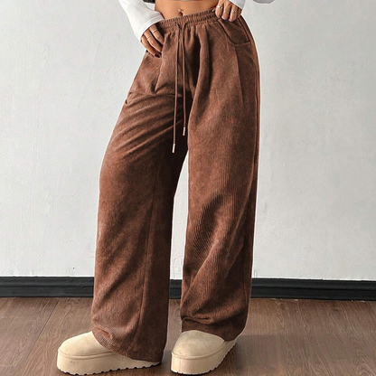👖✨ 50% OFF! Casual Loose Fit Corduroy Trousers for Women – Wide-Leg, Adjustable Waist & Wrinkle-Resistant Retro Style
